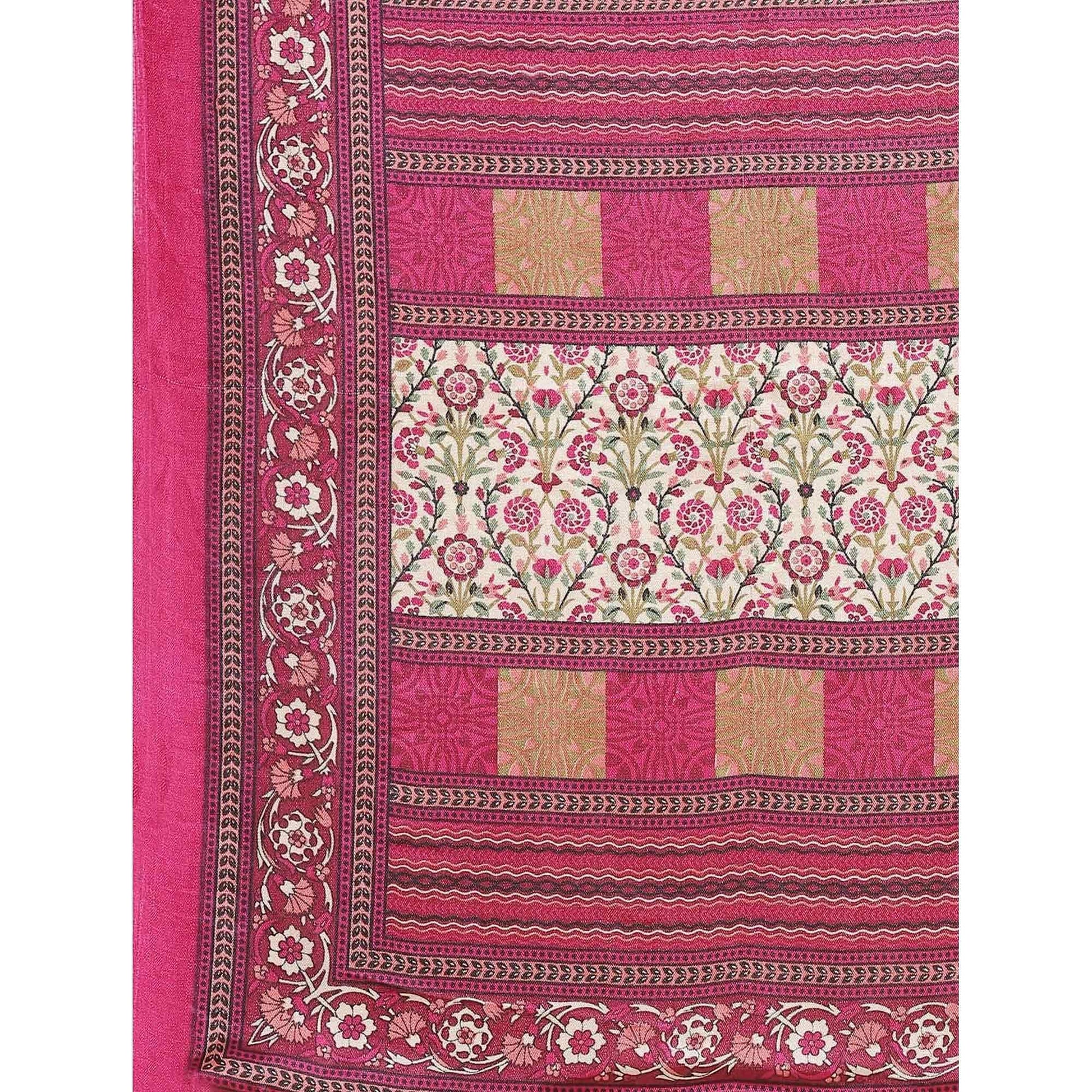 Jazzy Beige - Magenta Colored Casual Wear Printed Silk blend Saree
