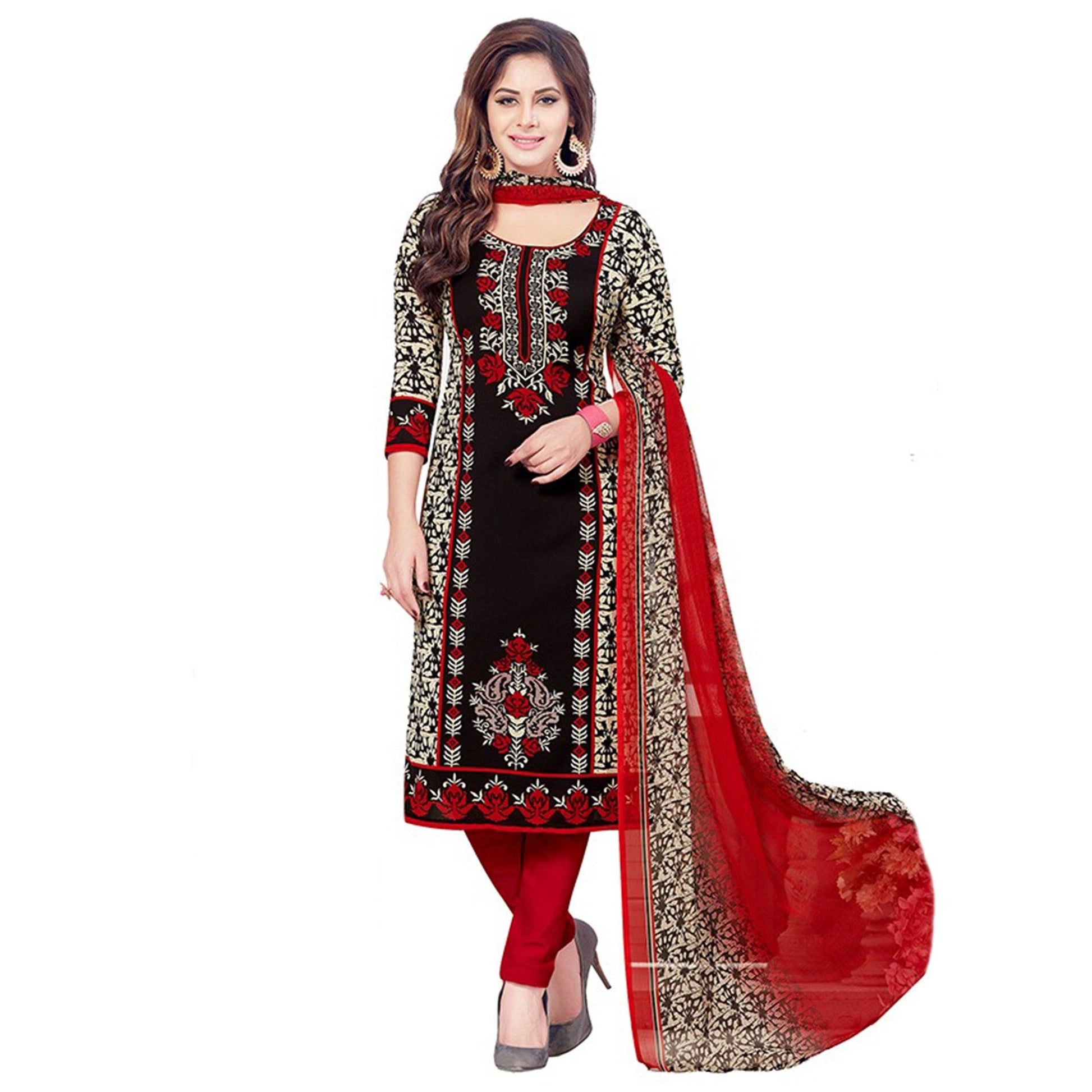 Jazzy Black Colored Casual Wear Printed Crepe Dress Material