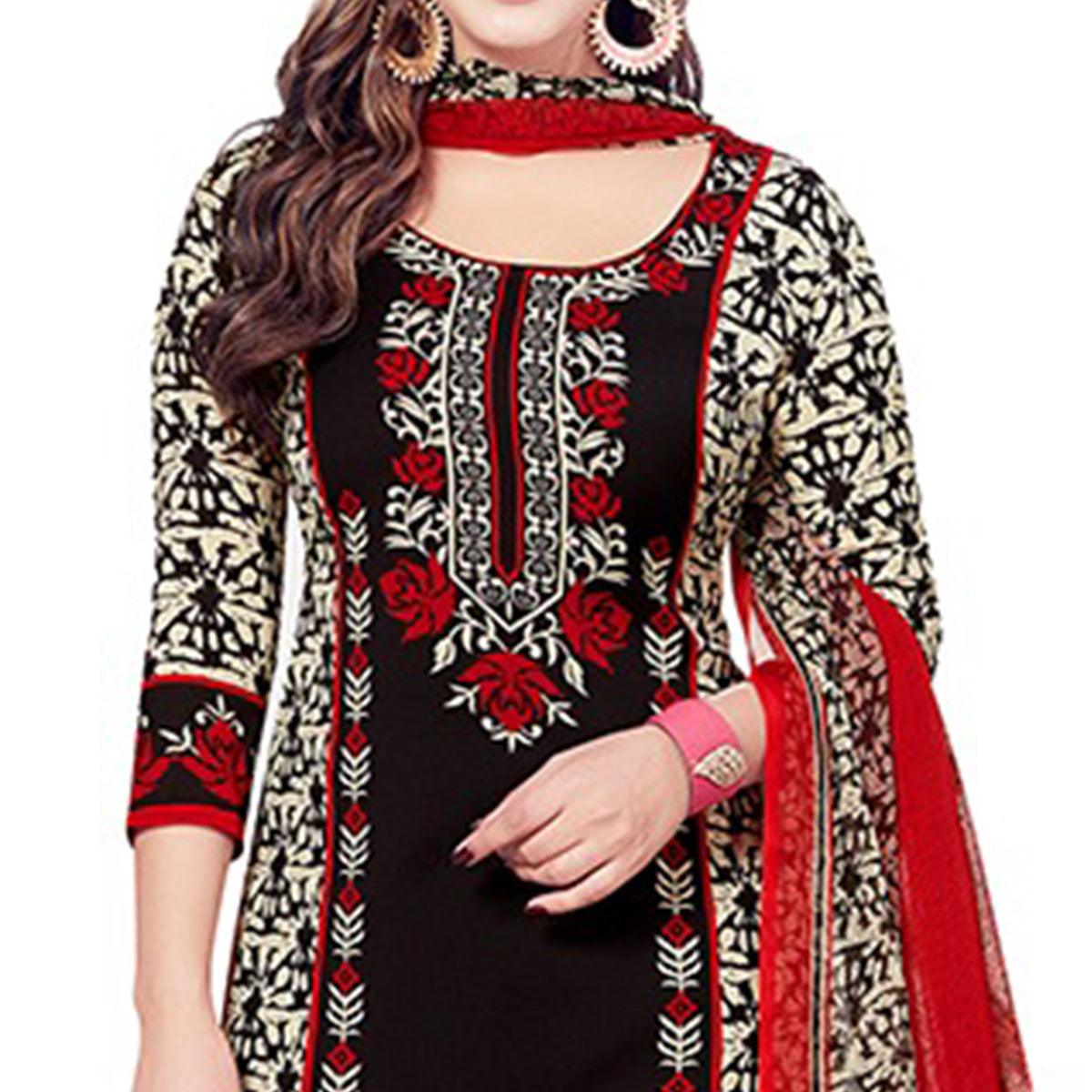 Jazzy Black Colored Casual Wear Printed Crepe Dress Material