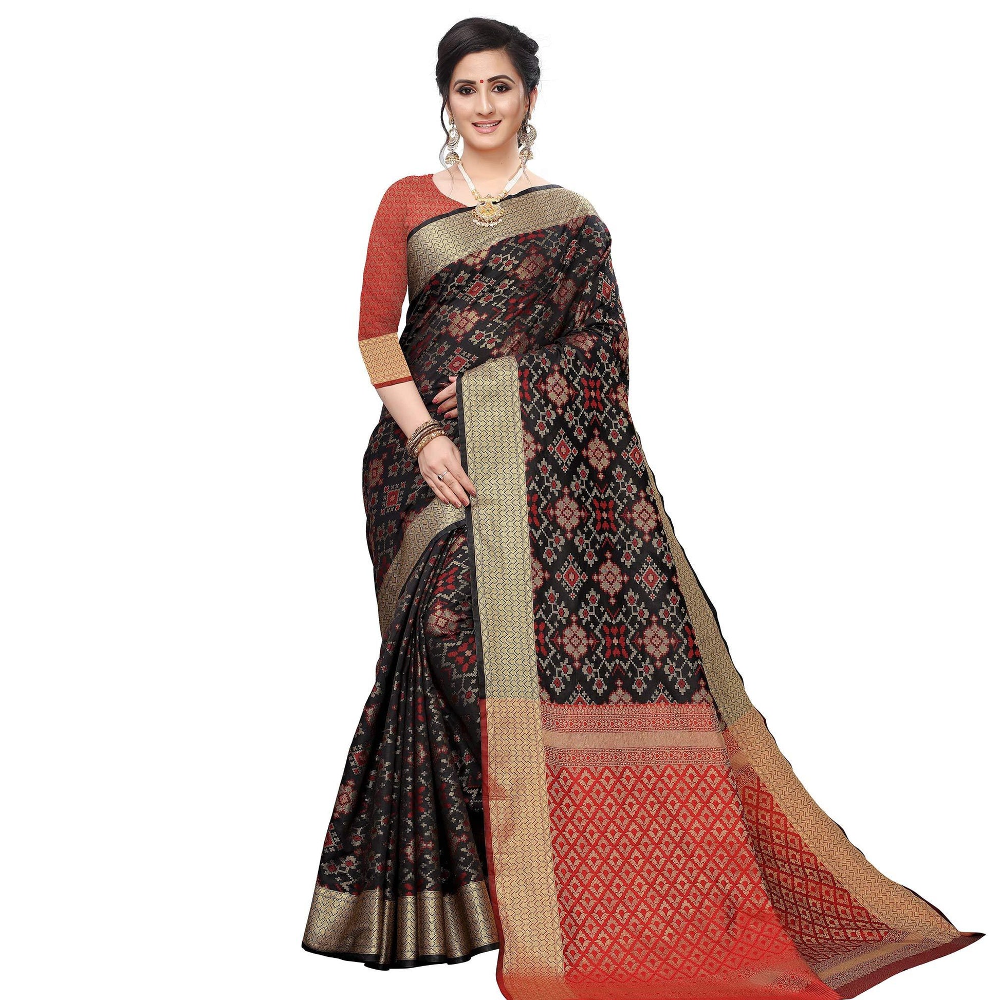Jazzy Black Colored Festive Wear Woven Kanjivaram Silk Saree