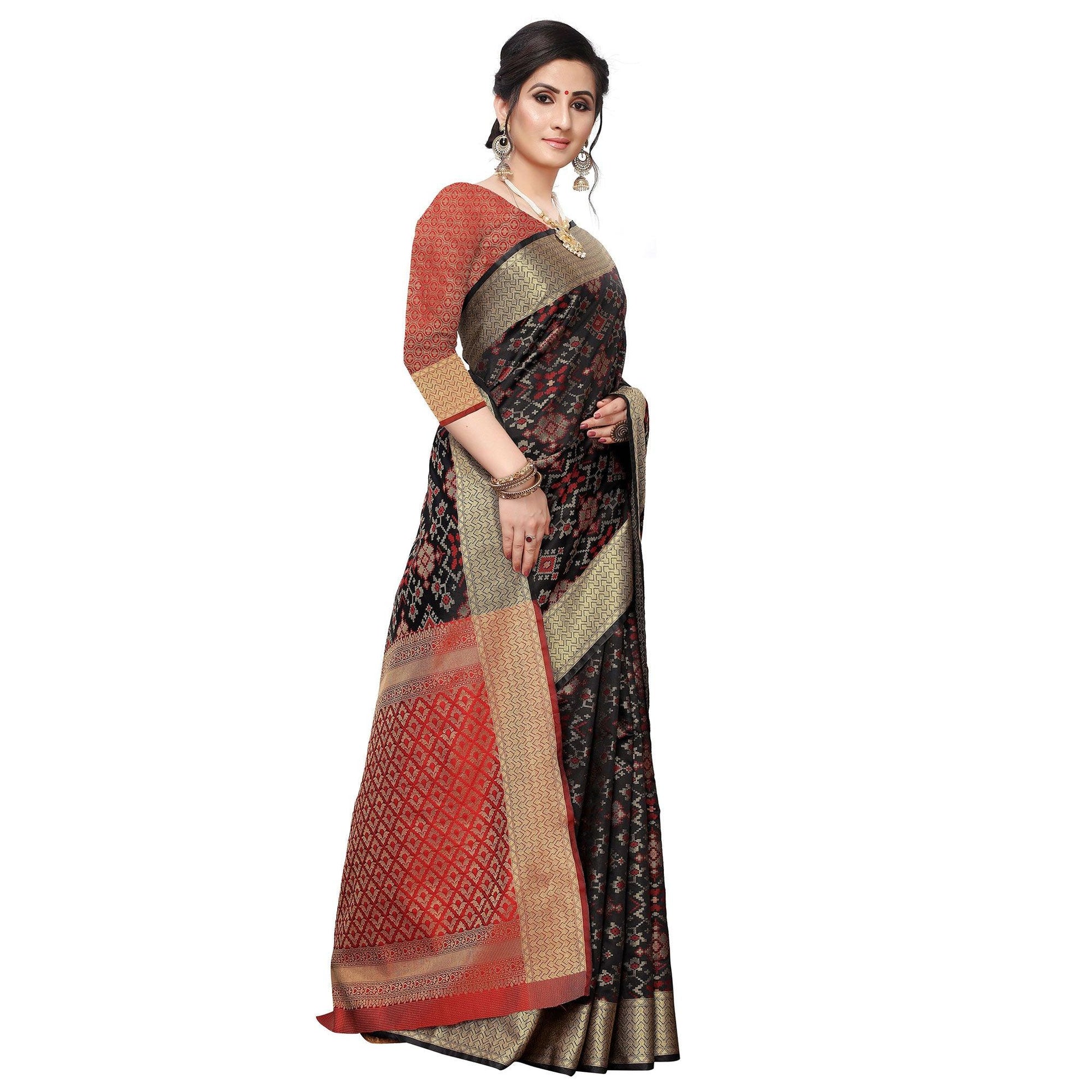 Jazzy Black Colored Festive Wear Woven Kanjivaram Silk Saree