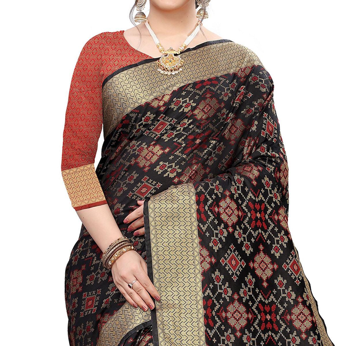 Jazzy Black Colored Festive Wear Woven Kanjivaram Silk Saree