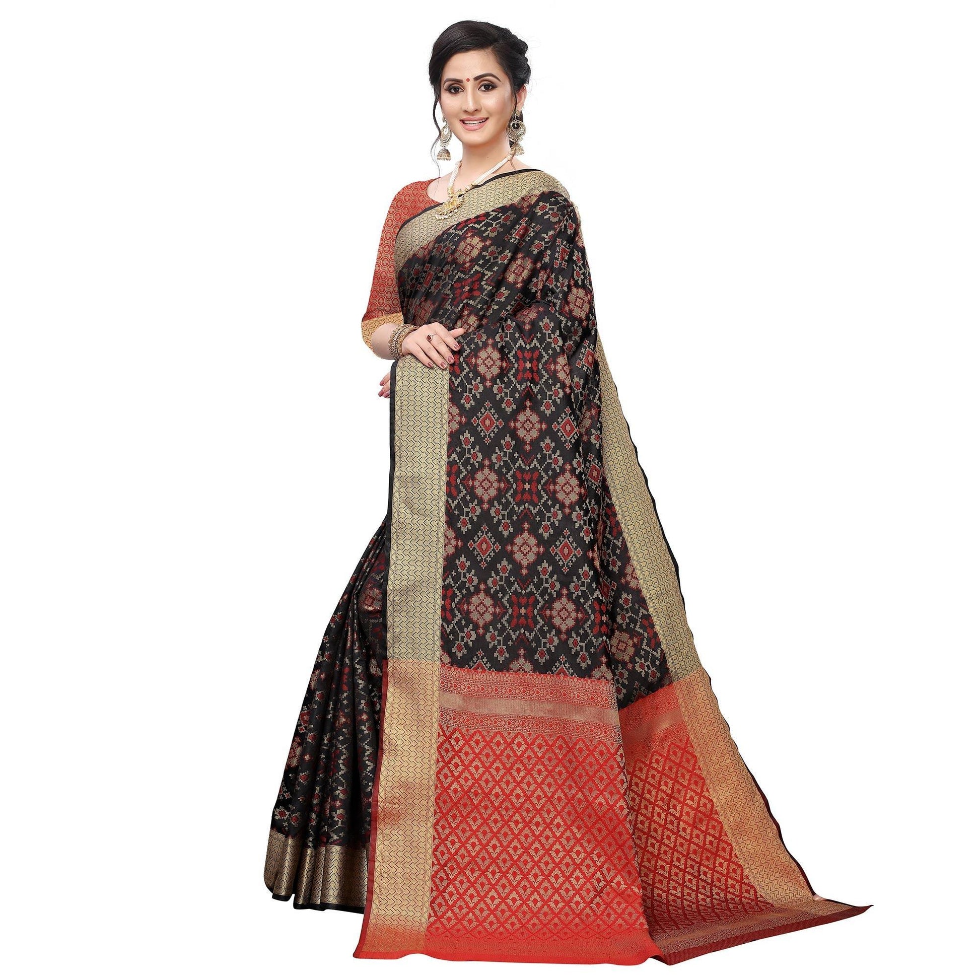 Jazzy Black Colored Festive Wear Woven Kanjivaram Silk Saree