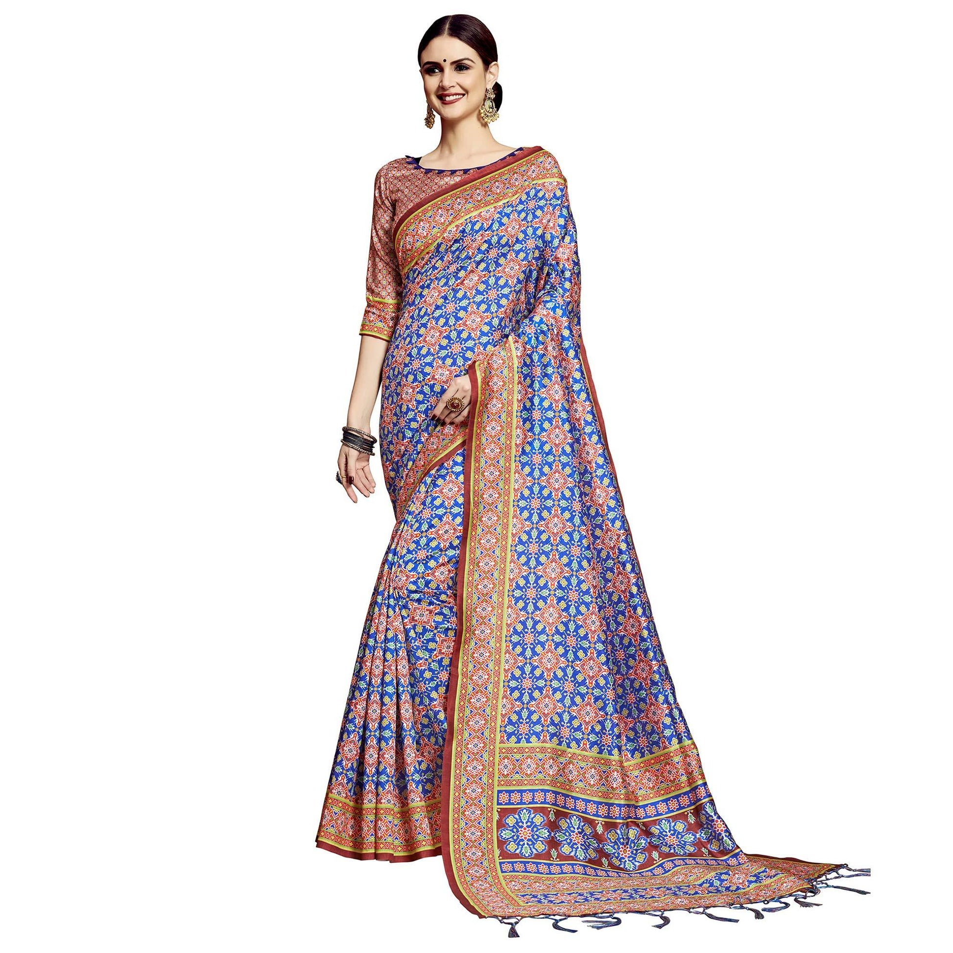 Jazzy Blue Colored Festive Wear Printed Silk Saree