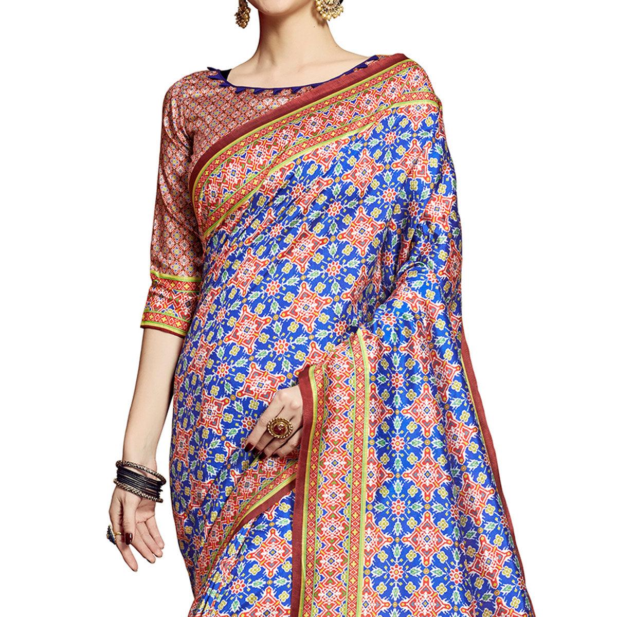 Jazzy Blue Colored Festive Wear Printed Silk Saree