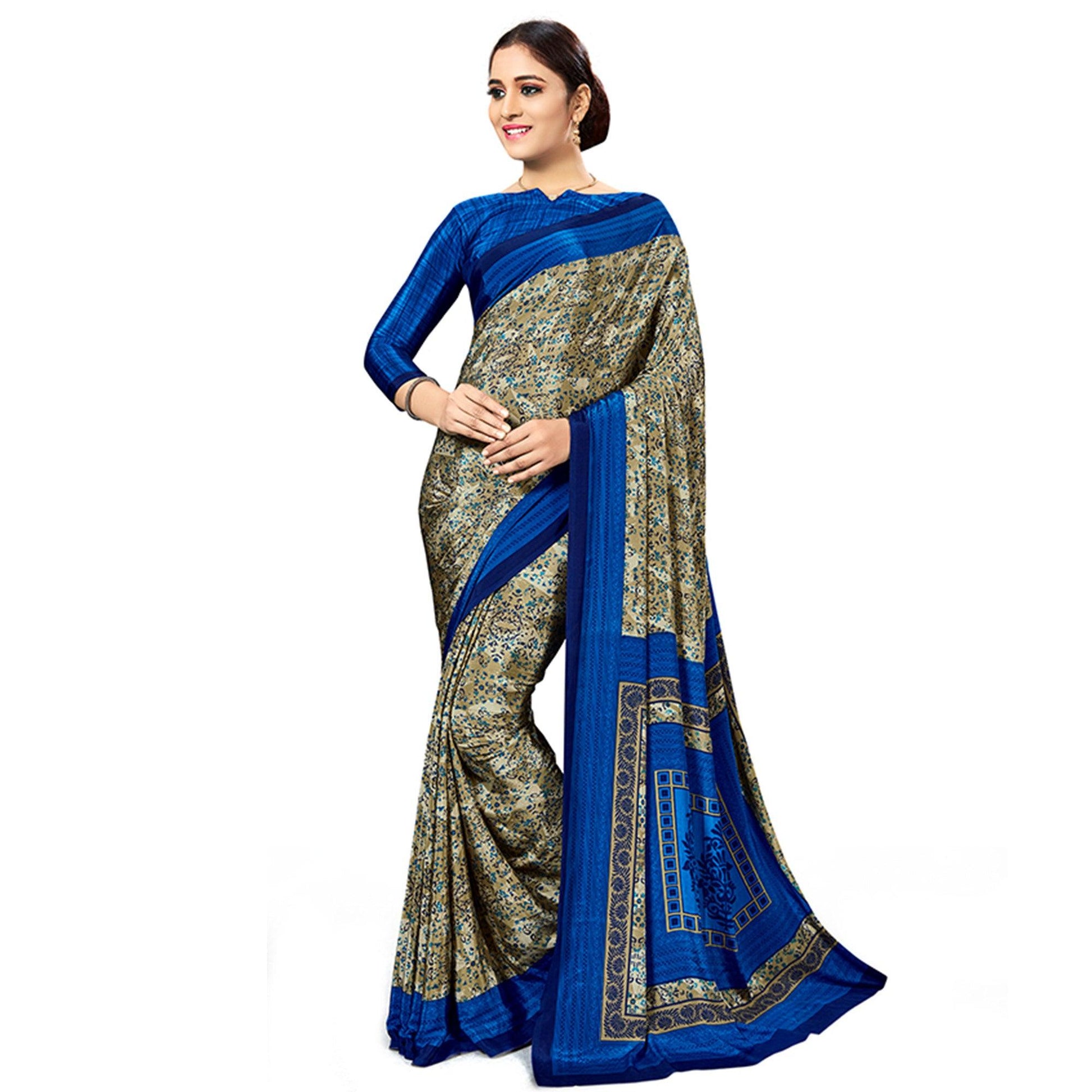 Jazzy Dark Beige Colored Casual Wear Printed Crepe Saree