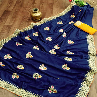 Jazzy Dark Blue Colored Festive Wear Woven Dola Silk Saree
