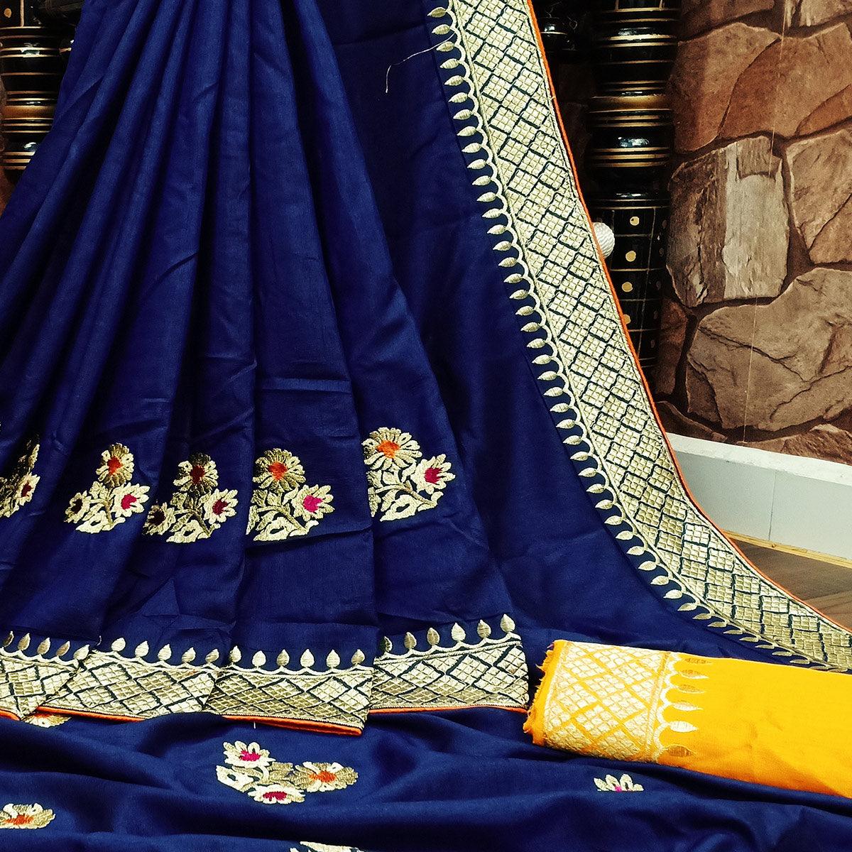 Jazzy Dark Blue Colored Festive Wear Woven Dola Silk Saree