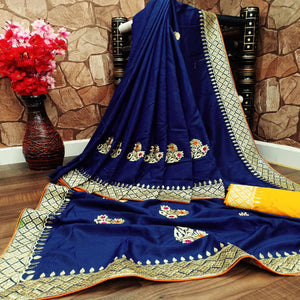 Jazzy Dark Blue Colored Festive Wear Woven Dola Silk Saree
