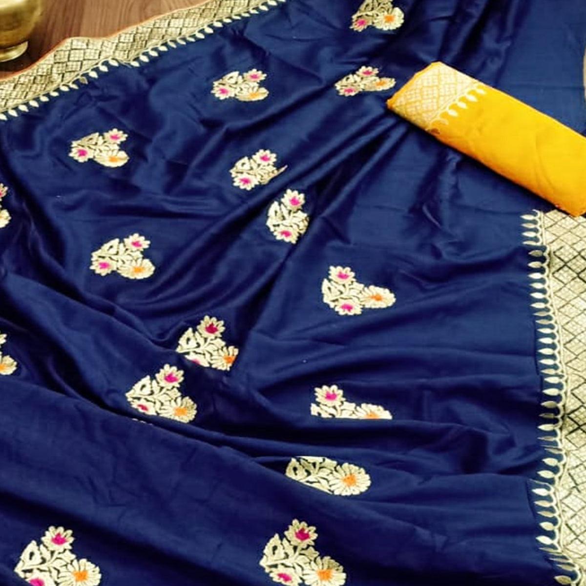 Jazzy Dark Blue Colored Festive Wear Woven Dola Silk Saree