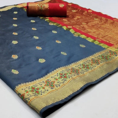 Jazzy Dark Grey Colored Festive Wear Woven Silk Saree