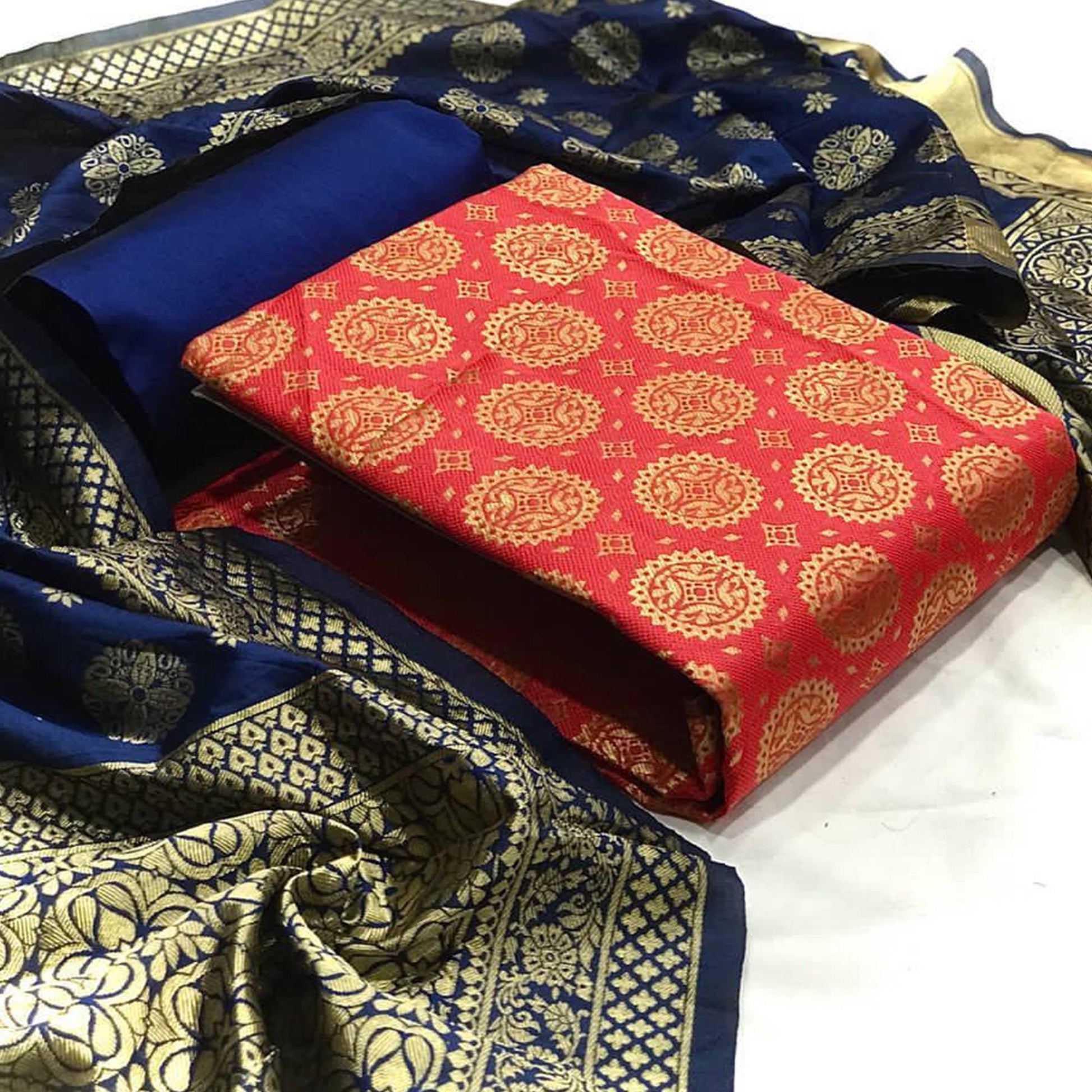 Jazzy Gajari Colored Casual Wear Banarasi Silk Dress Material