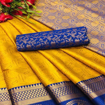Jazzy Gold Coloured Casual Wear Printed Self Cotton Silk Saree