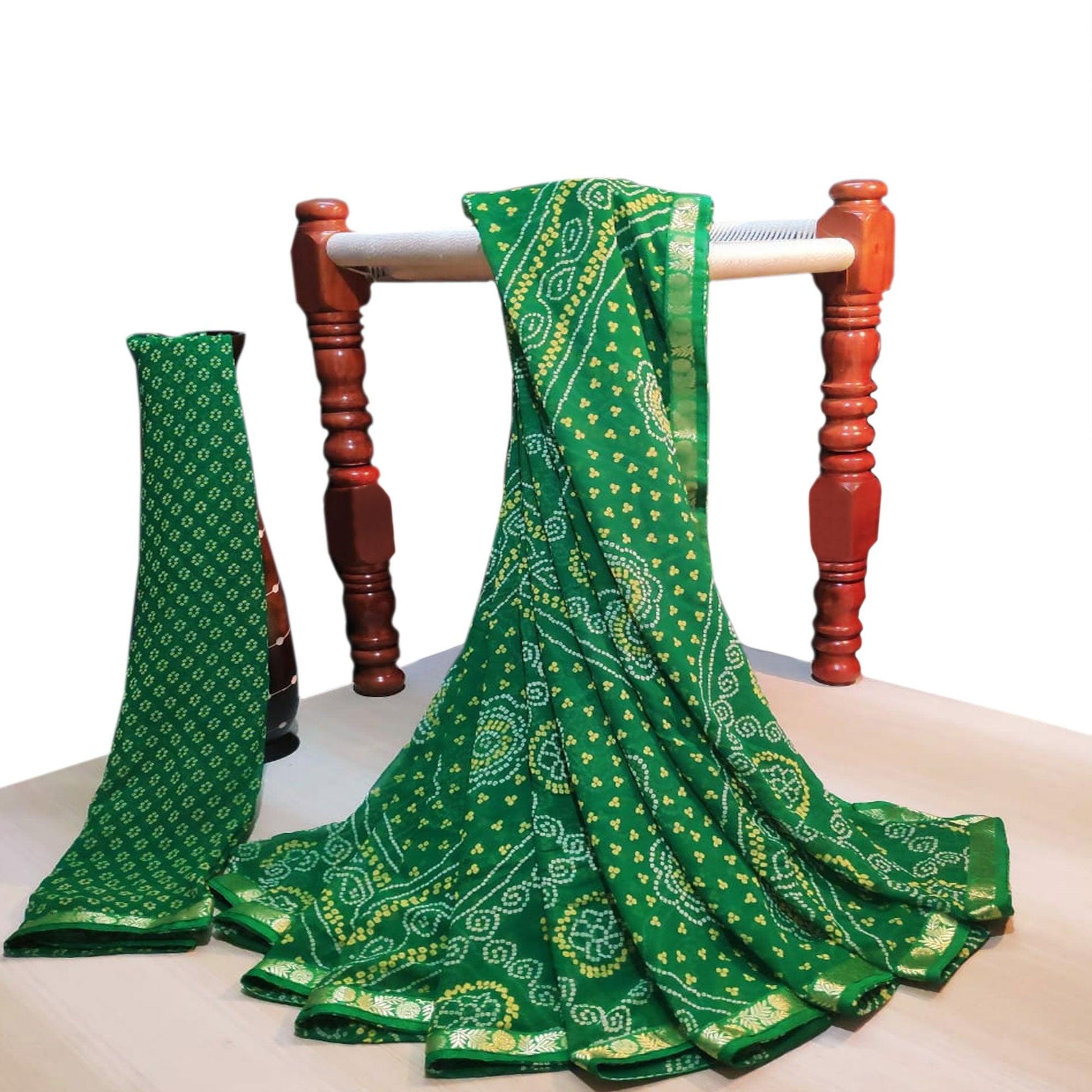 Jazzy Green Colored Casual Wear Bandhani Printed Georgette Saree