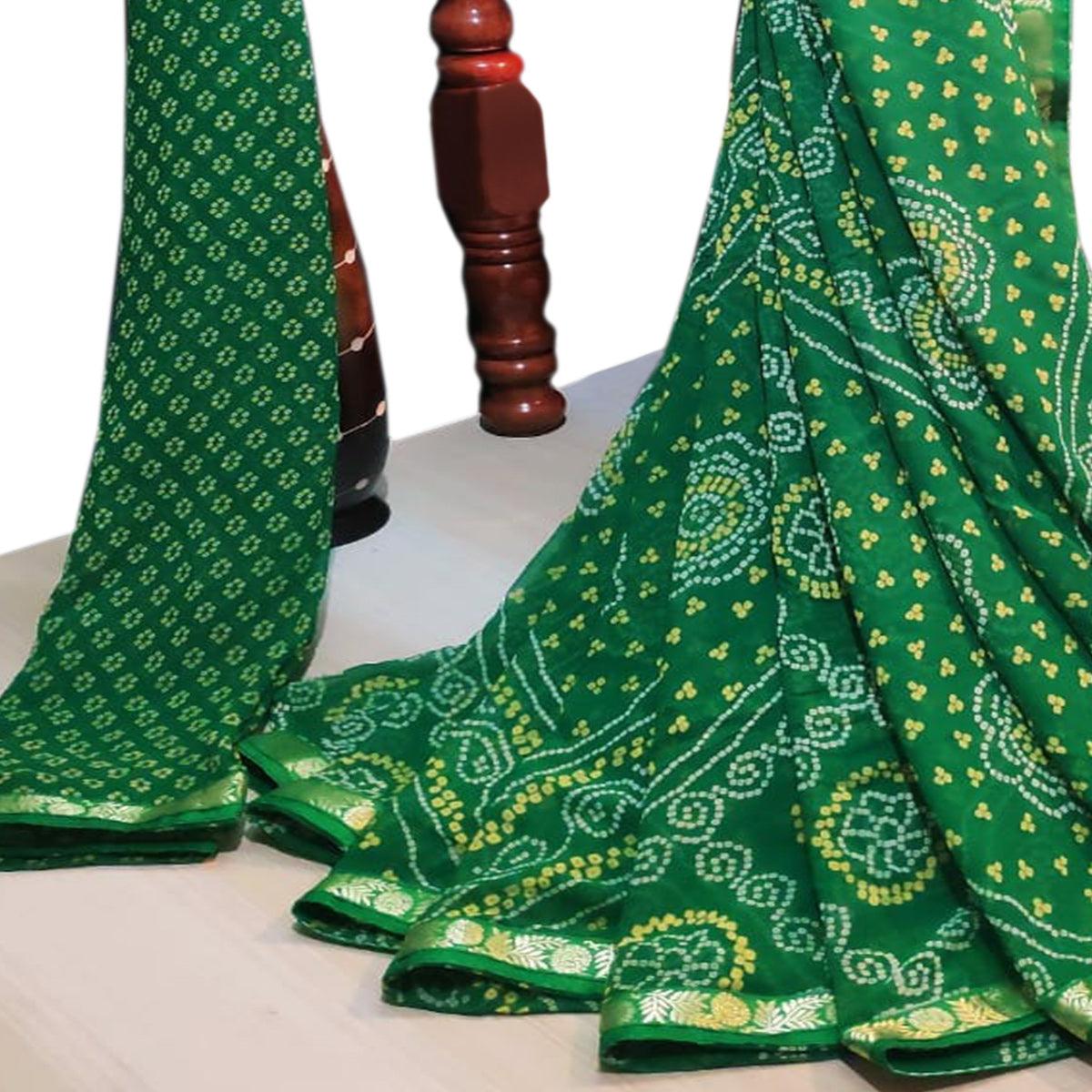 Jazzy Green Colored Casual Wear Bandhani Printed Georgette Saree