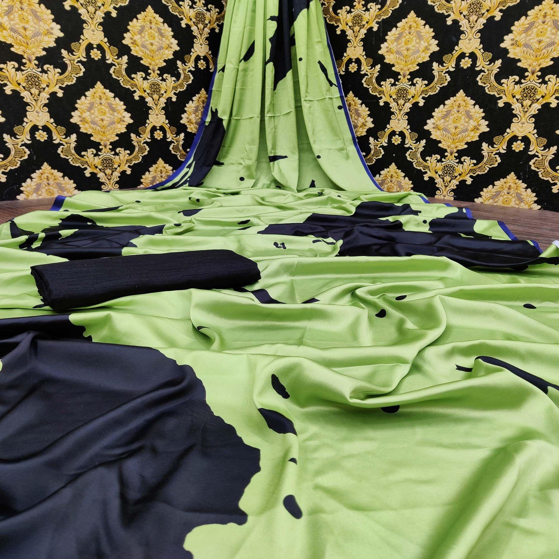 Jazzy Green Colored Casual Wear Digital Printed Satin  Saree