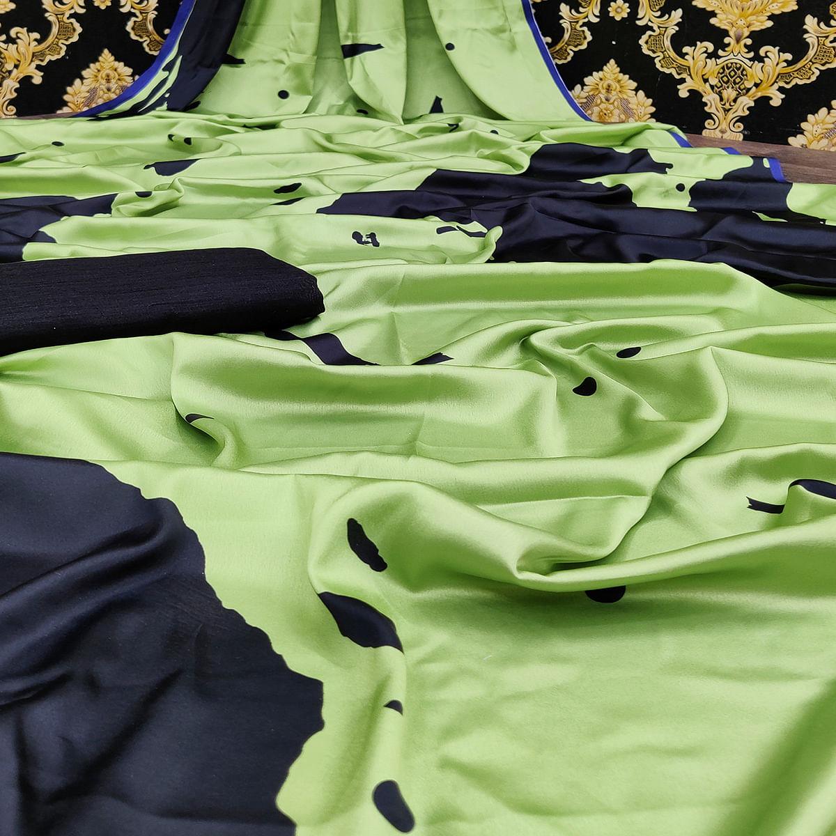 Jazzy Green Colored Casual Wear Digital Printed Satin  Saree