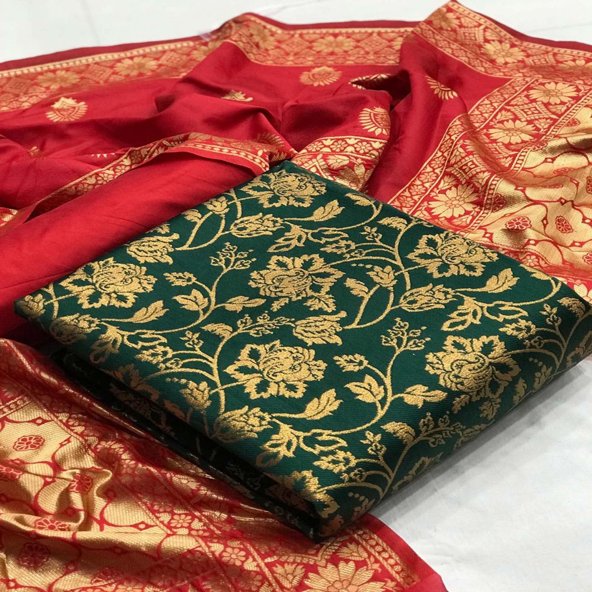 Jazzy Green Colored Casual Wear Woven Banarasi Silk Dress Material