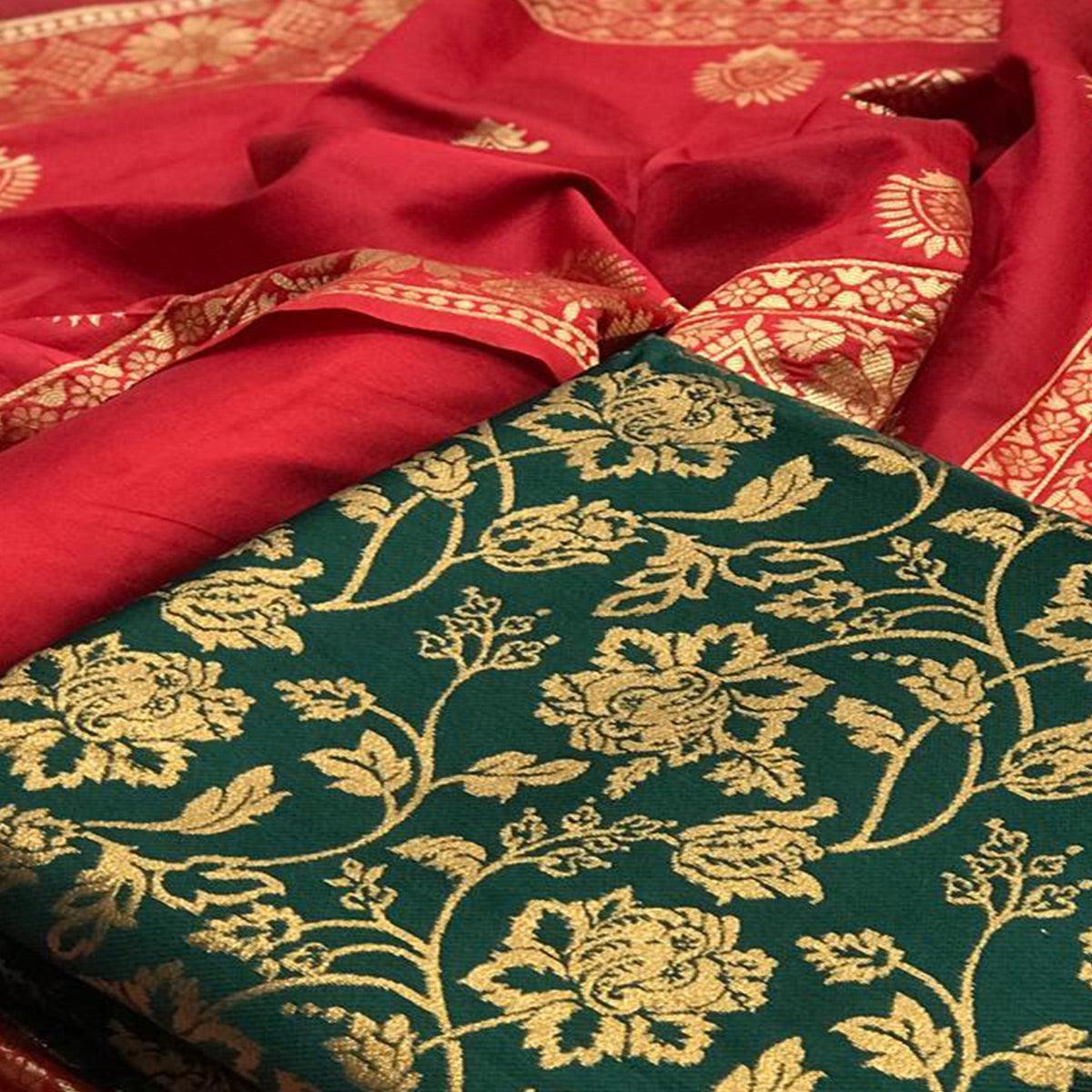 Jazzy Green Colored Casual Wear Woven Banarasi Silk Dress Material