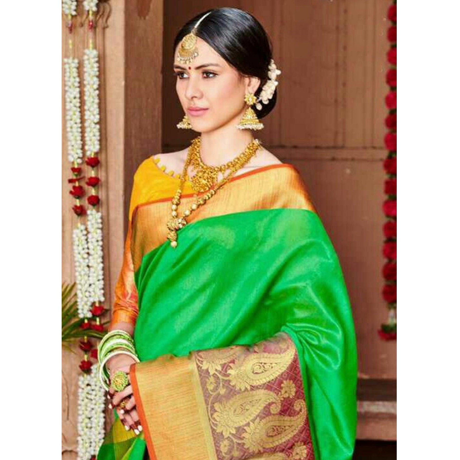 Jazzy Green Colored Festive Wear Woven Art Silk Saree