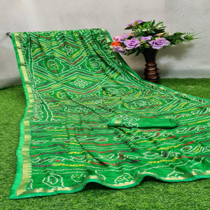 Jazzy Green Colored Festive Wear Woven Moss Georgette Saree