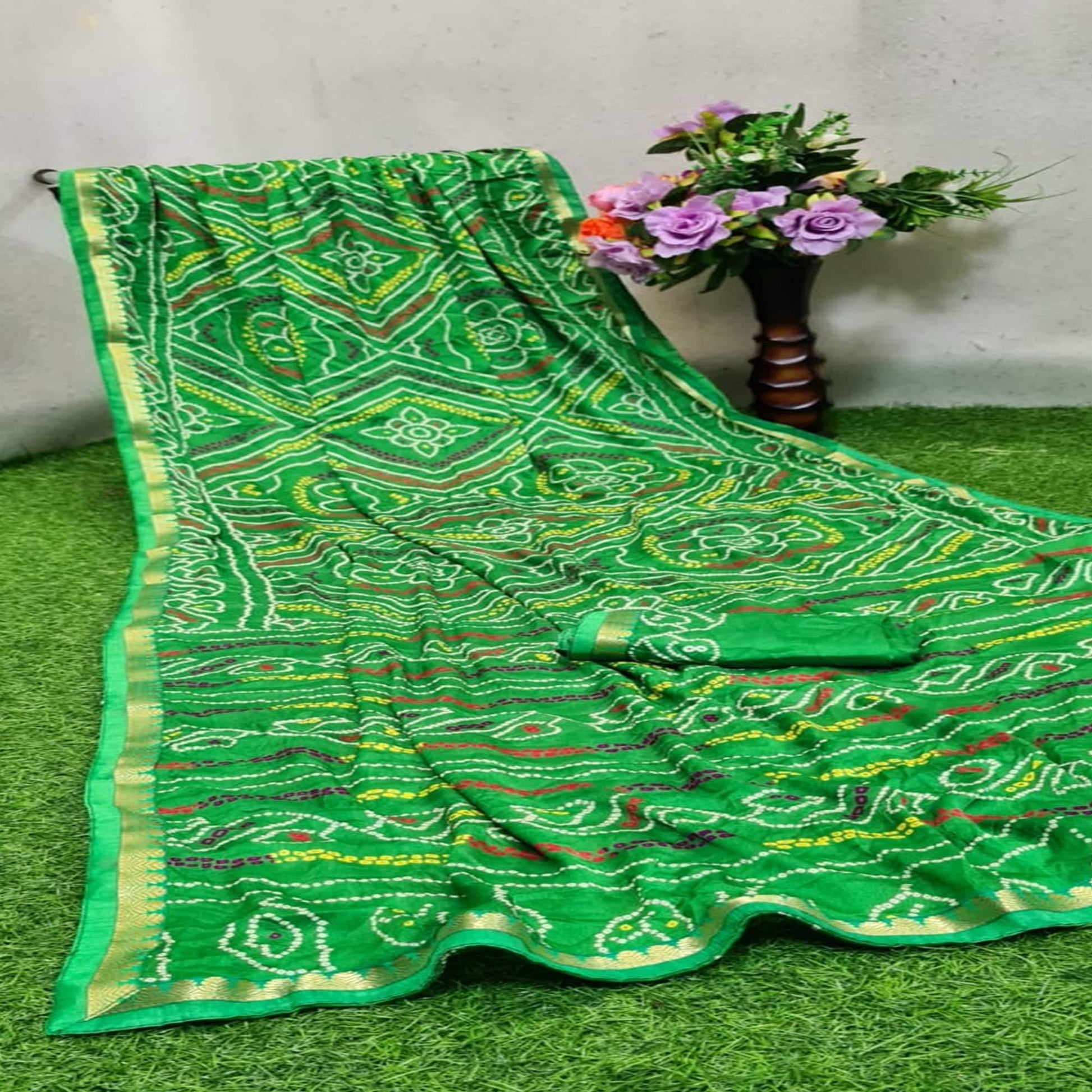 Jazzy Green Colored Festive Wear Woven Moss Georgette Saree