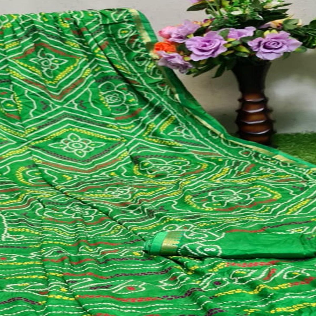 Jazzy Green Colored Festive Wear Woven Moss Georgette Saree