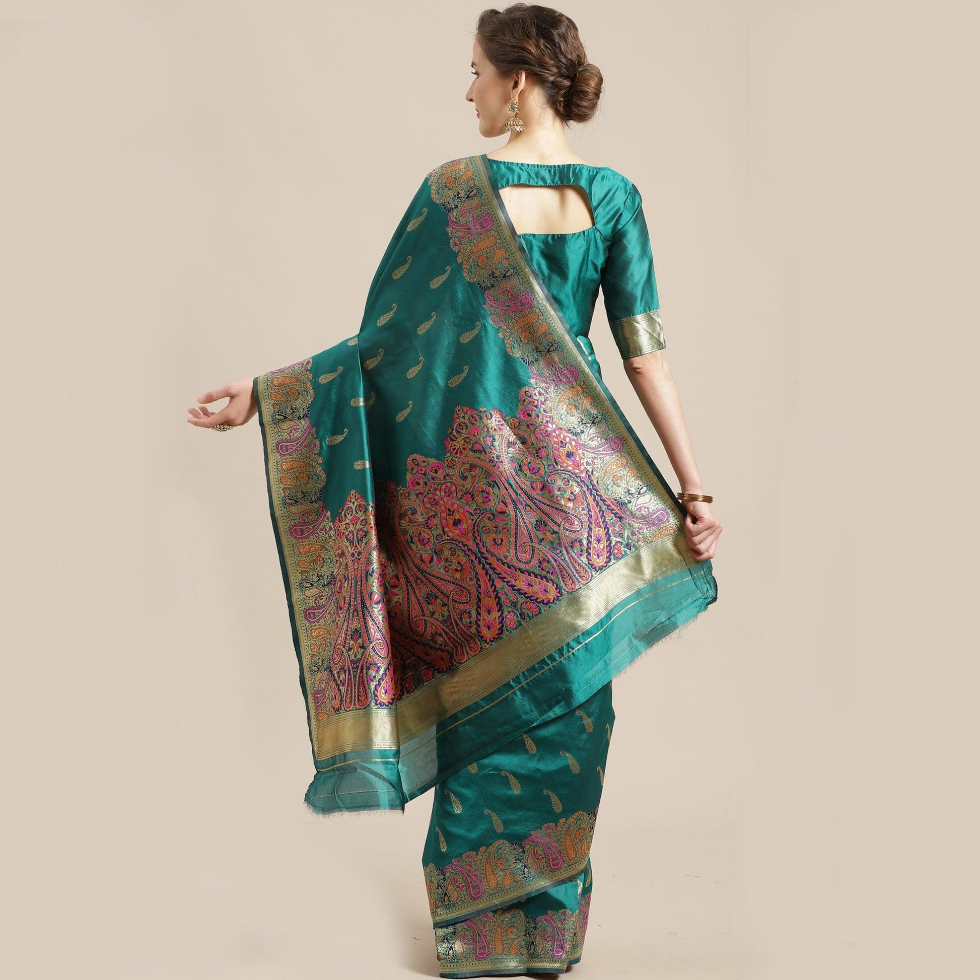 Jazzy Green Colored Festive Wear Woven Silk Blend Saree