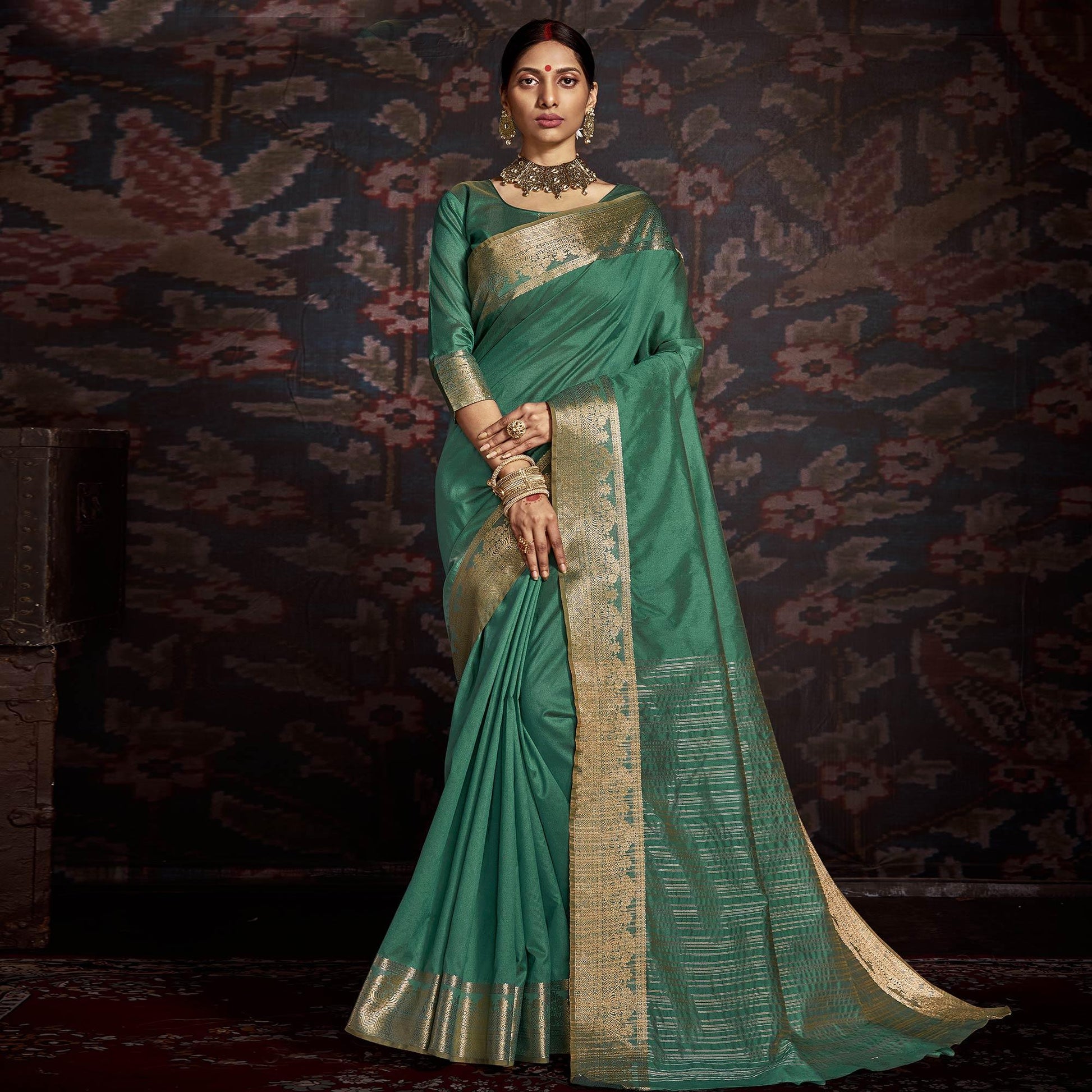 Jazzy Green Colored Festive Wear Woven Silk Saree
