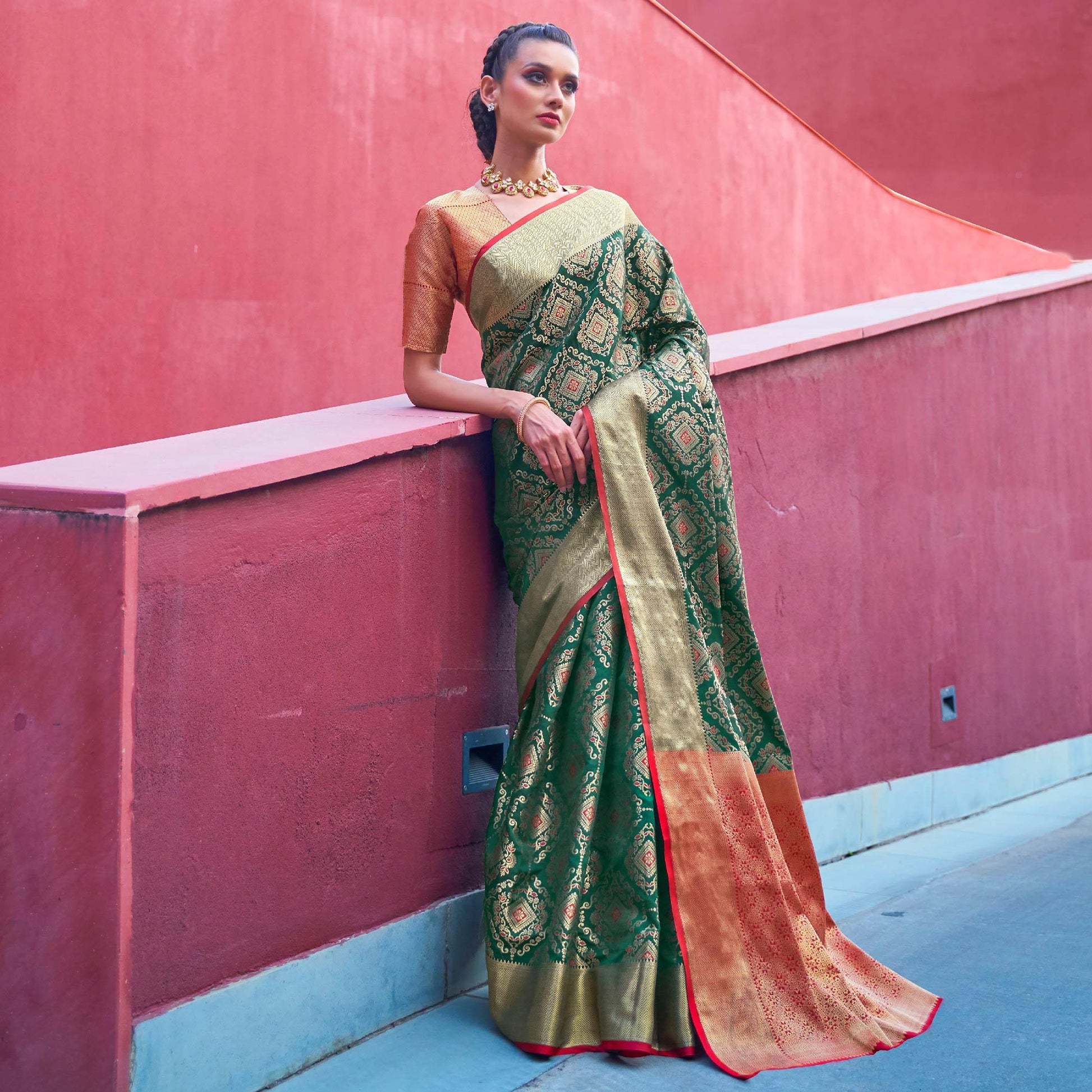 Jazzy Green Colored Festive Wear Woven Silk Saree