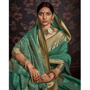 Jazzy Green Colored Festive Wear Woven Silk Saree