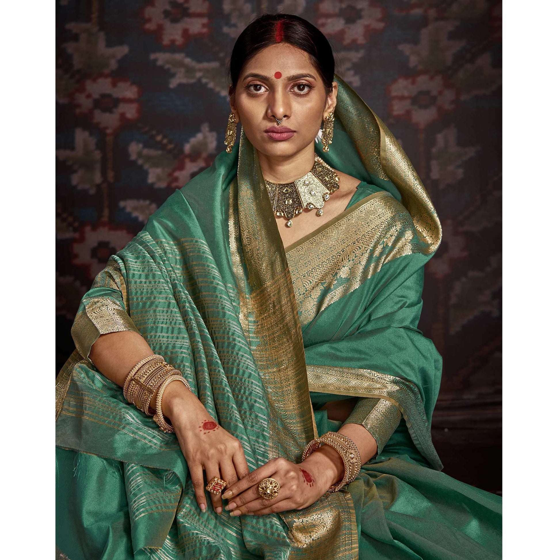 Jazzy Green Colored Festive Wear Woven Silk Saree
