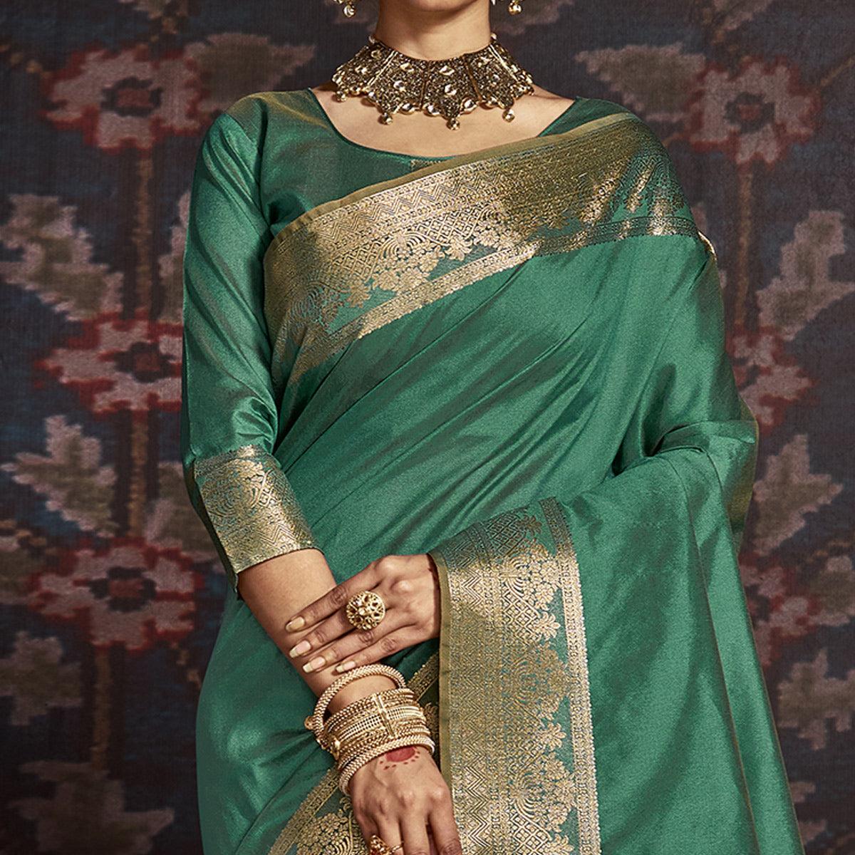 Jazzy Green Colored Festive Wear Woven Silk Saree