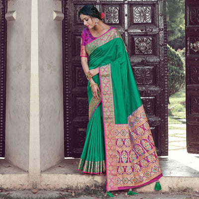Jazzy Green Coloured Partywear Woven Silk Saree