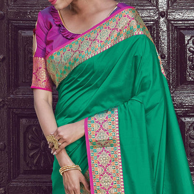 Jazzy Green Coloured Partywear Woven Silk Saree