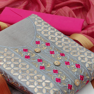 Jazzy Grey Colored Casual Embroidered Cotton Dress Material