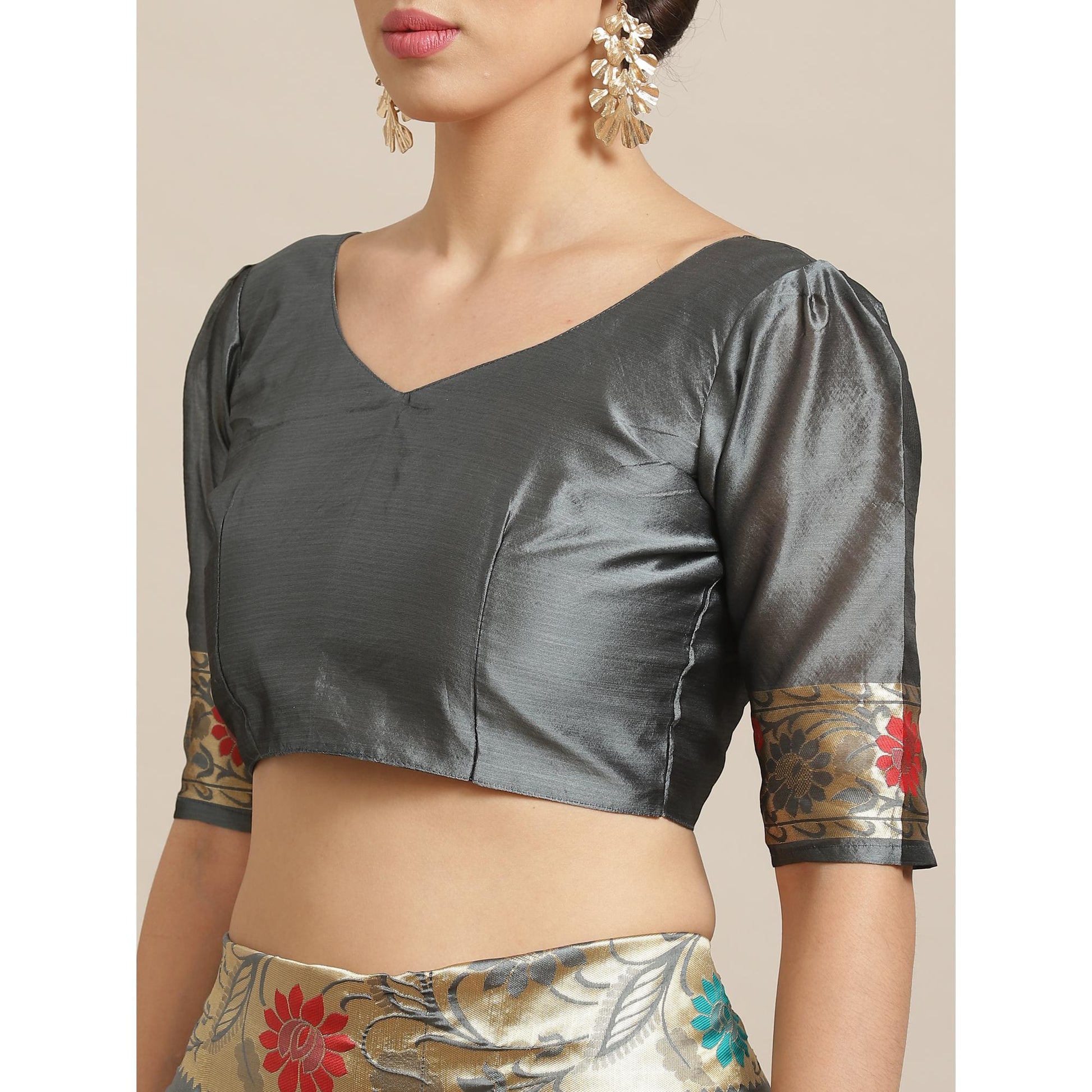 Jazzy Grey Colored Festive Wear Woven Silk Blend Banarasi Saree