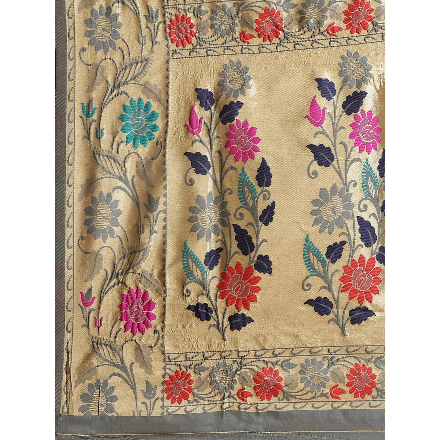 Jazzy Grey Colored Festive Wear Woven Silk Blend Banarasi Saree