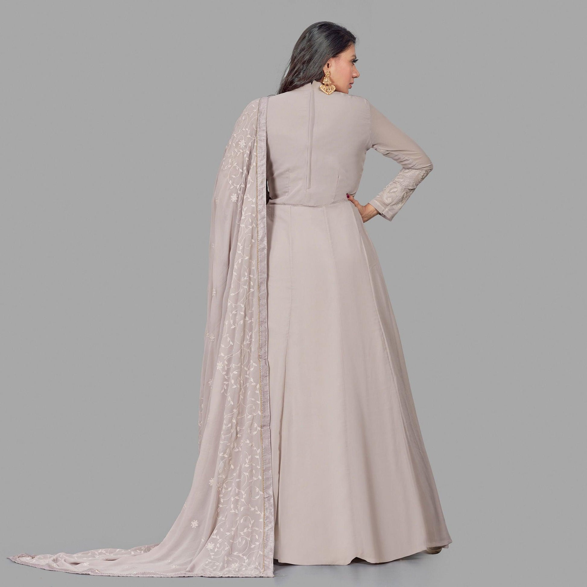 Jazzy Grey Colored Party Wear Embroidered Heavy Faux Georgette Anarkali Suit