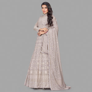 Jazzy Grey Colored Party Wear Embroidered Heavy Faux Georgette Anarkali Suit