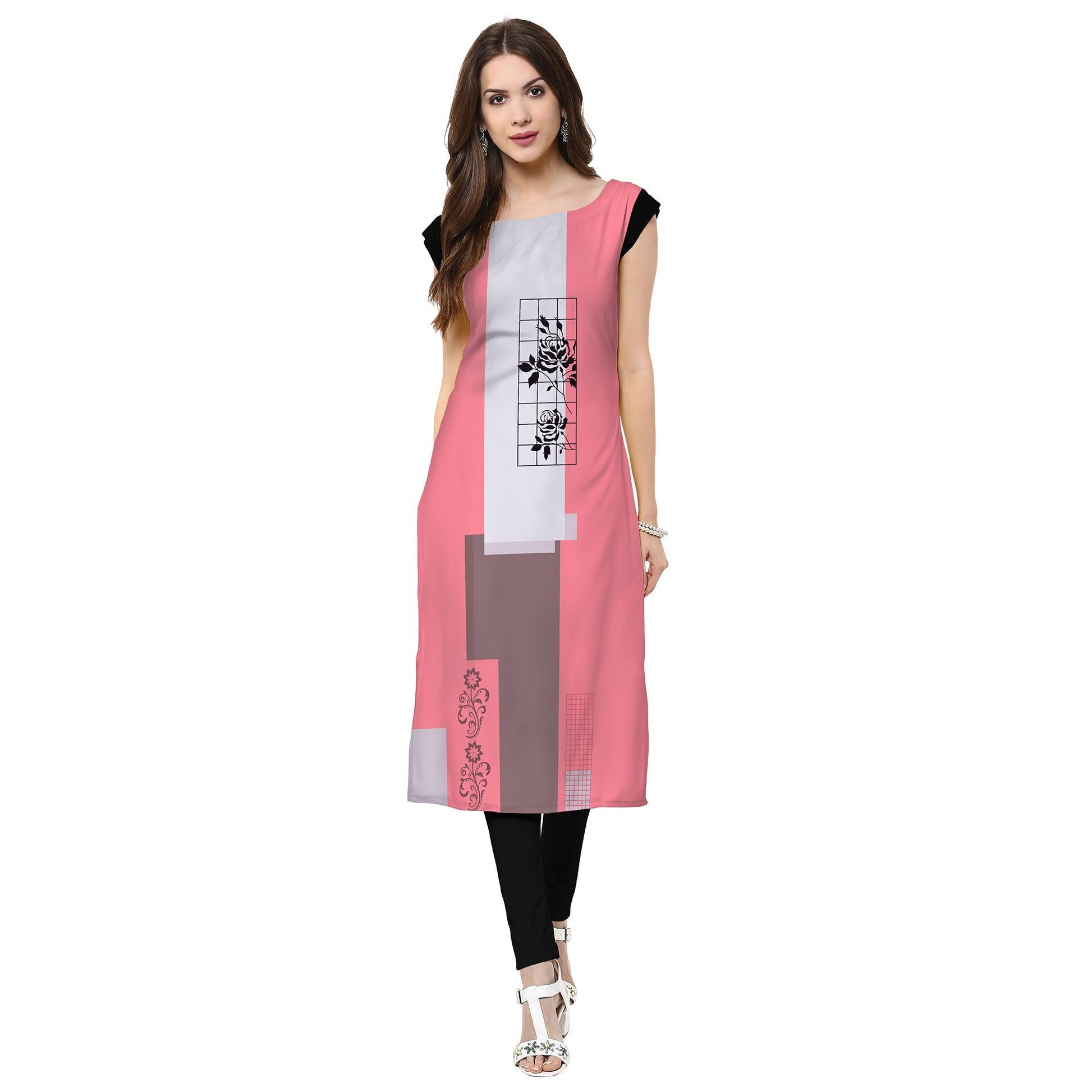 Jazzy Light Pink Colored Casual Printed Crepe Kurti
