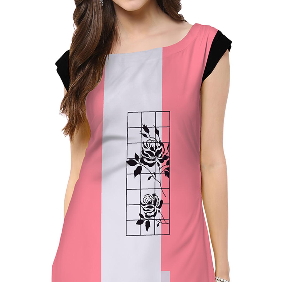 Jazzy Light Pink Colored Casual Printed Crepe Kurti