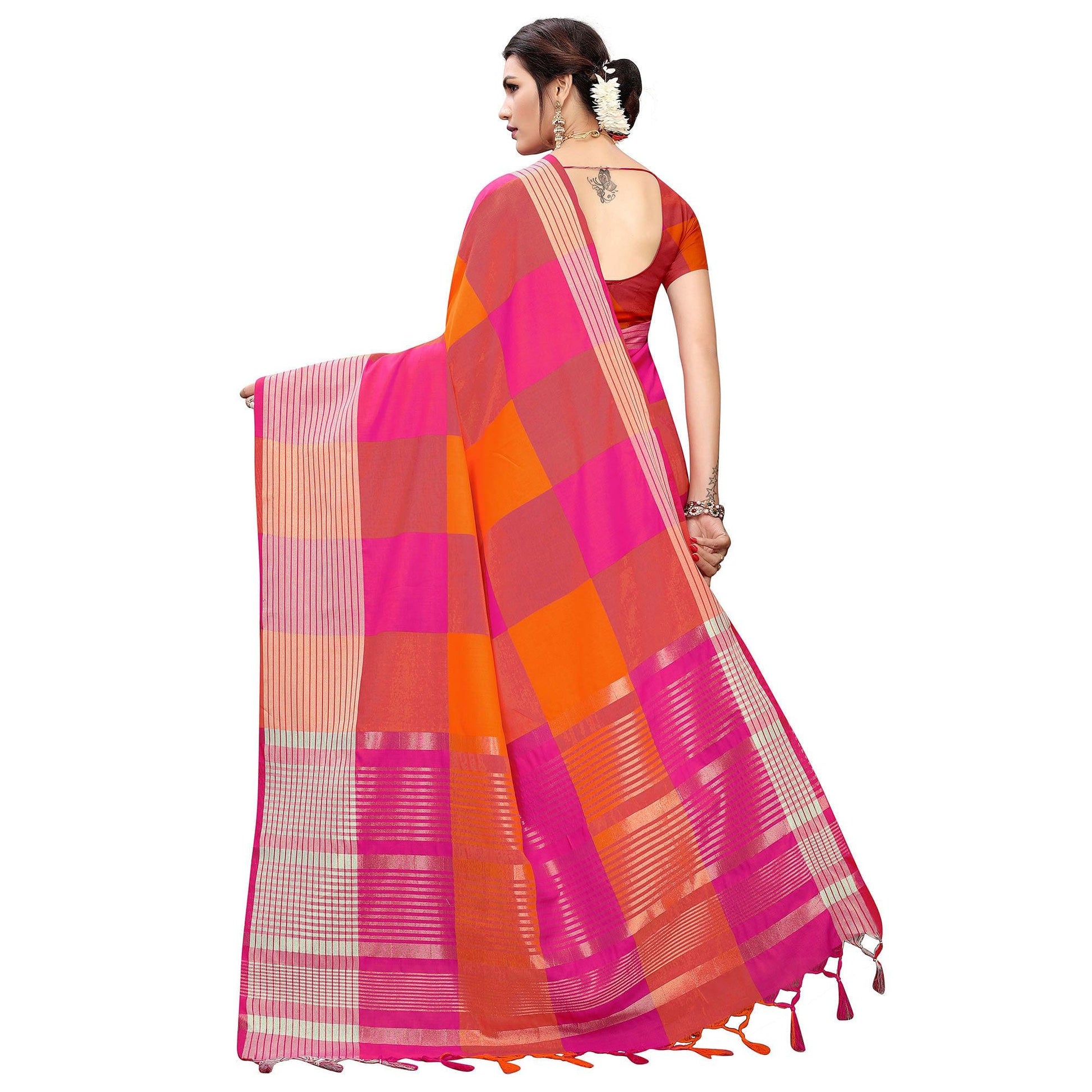 Jazzy Magenta Pink-Orange Colored Festive Wear Printed Cotton Silk Saree