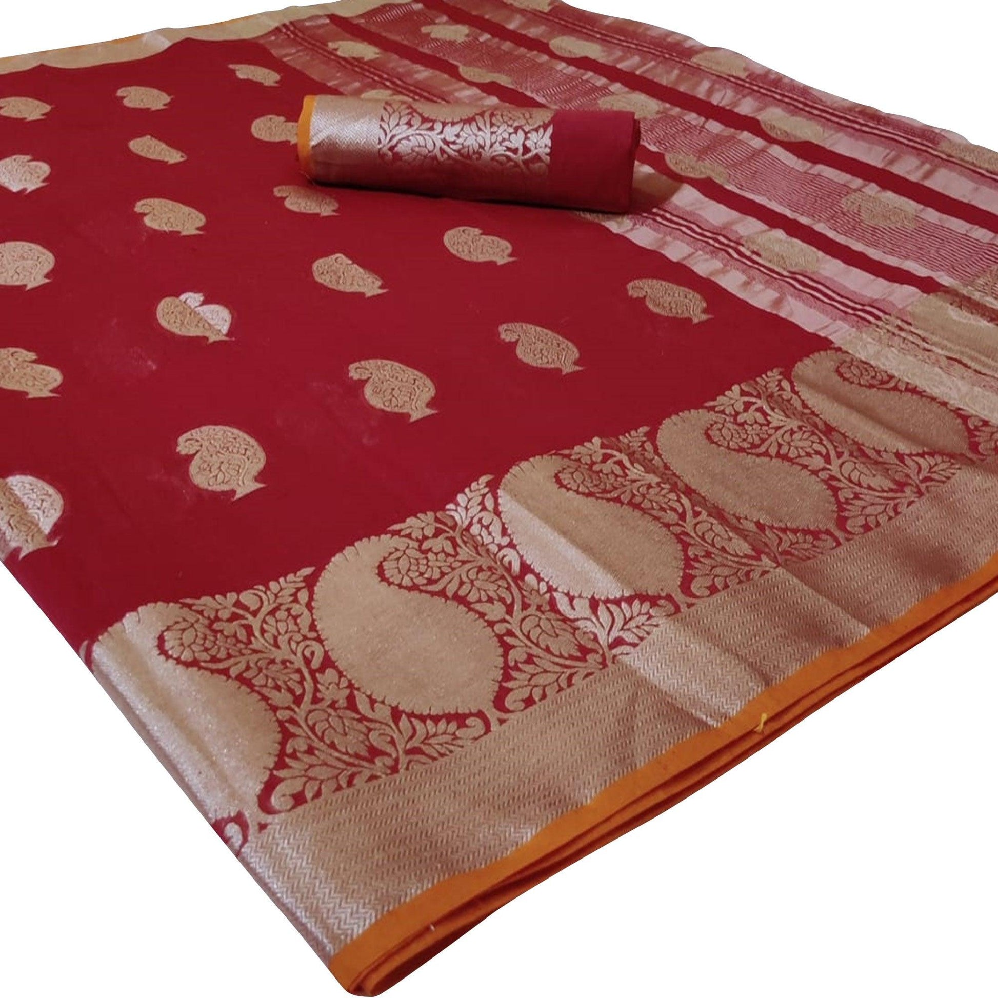 Jazzy Maroon Colored Festive Wear Woven Linen Saree