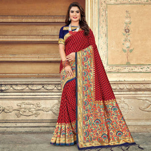 Jazzy Maroon Colored Festive Wear Woven Silk Saree