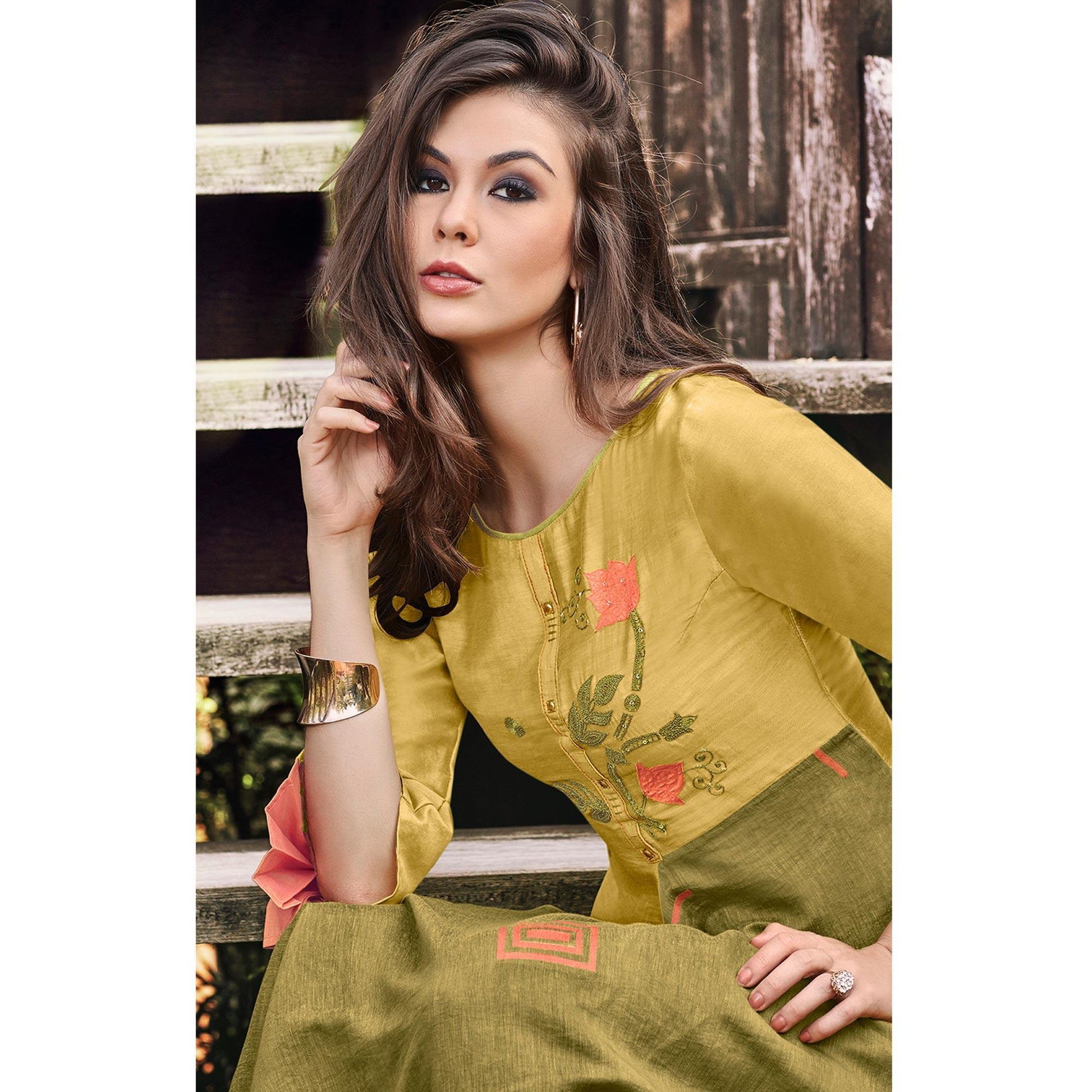 Jazzy Mehndi Green Colored Party Wear Printed Modal-Jacquard Long Kurti