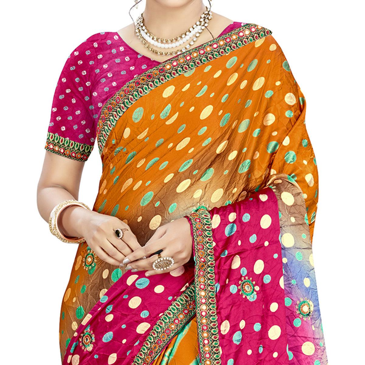 Jazzy Mustard - Pink Colored Casual Wear Printed Satin Saree
