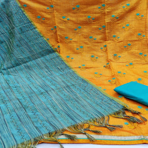 Jazzy Mustard Yellow Colored Casual Wear Embroidered Banarasi Cotton Dress Material