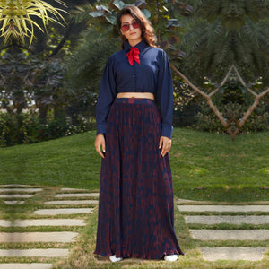 Jazzy Navy Blue Colored Casual Wear Printed Western Crop Top - Skirt Set