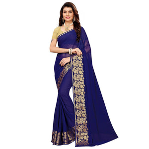 Jazzy Navy Blue Colored Casual Woven Georgette Saree